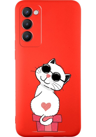 Tecno Camon 18 İle Uyumlu Coolcat Tasarımlı Kırmızı Lansman Kılıf Çok Renkli