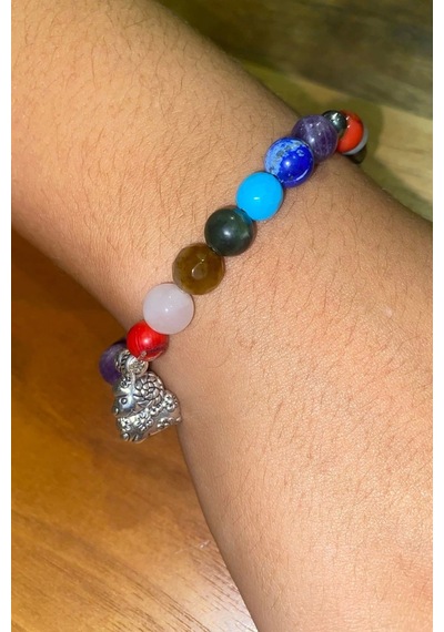 Çin Takvimi Burçları Çharm 7 Çakra Doğal Taş Bileklik Hand Made El İşi Feng Shui Ejderha Yılı Koruyucu Hayvan Keçi Goat Objeli Çok Renkli