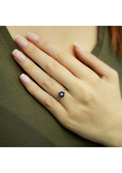 Lova Pırlantalı Safir Papatya Yüzük - 1020246