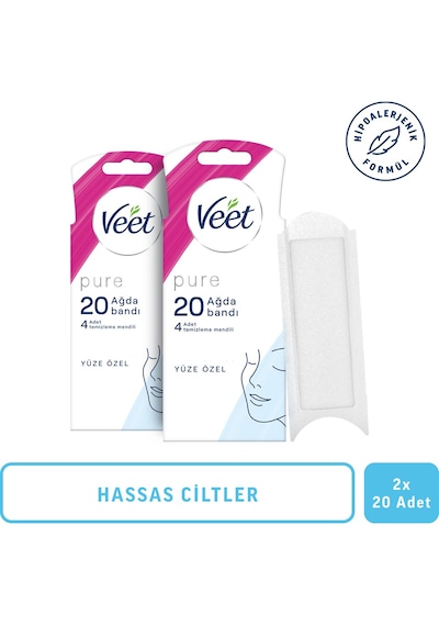 Veet Pure Hipoalerjenik Yüz Bölgesi için Sir Ağda Bantları 20'li x 2