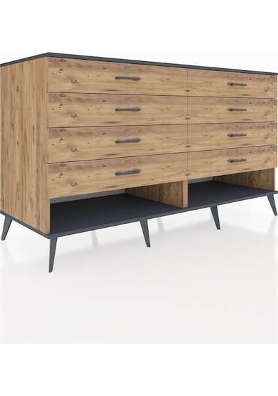 Kronos Konsol 8 Çekmeceli 176x59x99 Çam-antrasit/çam Çam-antrasit/çam