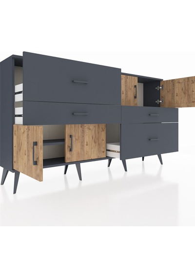 Arges Konsol 2 Raflı 4 Çekmeceli 4 Kapaklı 176x30x99 Antrasit-çam/antrasit Atlas Çam/antrasıt - Antrasıt