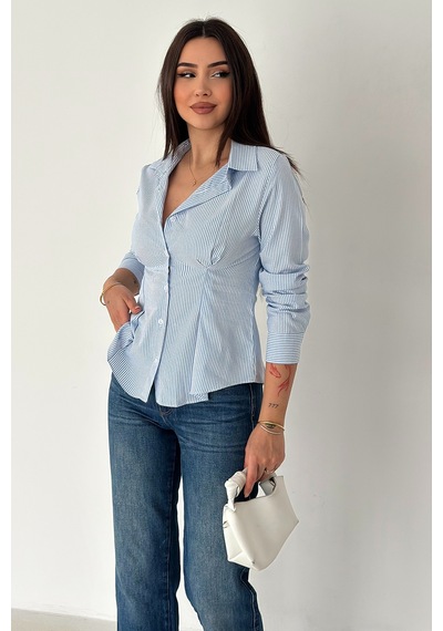 Çizgili Fit Gömlek Fresh Mavi