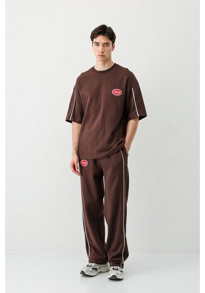 Oversize Baskılı Eşofman Takım V90-21 Kahverengi