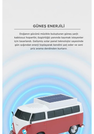 Araç Süsü Gezi Eşyası Nostaljik Radyo Bluetooth Hoparlör Retro Araba Vosvos D70 Kırmızı