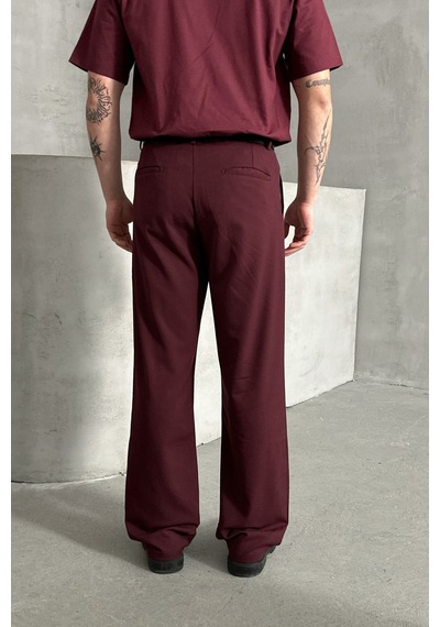 Erkek Pileli Baggy Kalıp Kumaş Pantolon Bordo