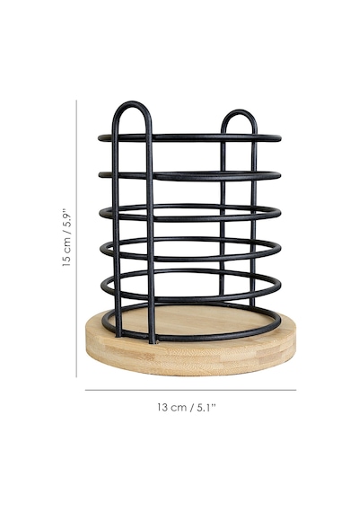 Bambu Tabanlı Metal Kaşıklık - Tezgah Üstü Dik Kaşıklık Mutfak Düzenleyici Dekoratif Organizer Bej