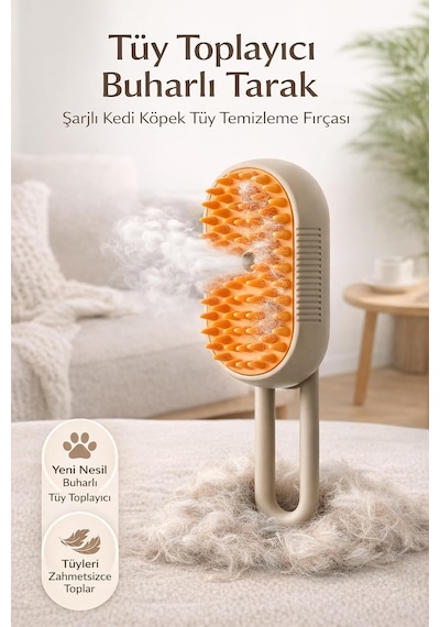 Tr Şarjlı Buharlı Tüy Toplayıcı Tarak Yeni Nesil Premium Kedi Köpek Tüy Toplama Ve Temizleme Fırçası