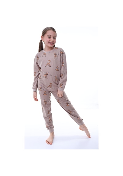 Uzun Kollu %100 Pamuk Kız Çocuk Pijama Takımı Bisiklet Yaka Manşetli 3-8 Yaş Kahverengi Uzun Kollu %100 Pamuk Kız Çocuk Pijama Takımı Bisiklet Yaka Manşetli 3-8 Yaş Kahverengi