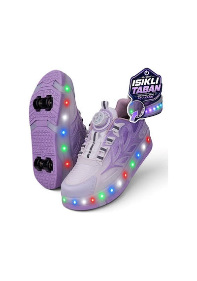 Nstil Unisex Yetişkin Çocuk Spor Ayakkabı Akıllı Bağcıklı Çıkarılabilen Patenli Işıklı Sneaker 003 Mor