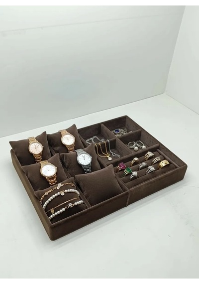 Oslo Model Süet Kaplama Kahverengi Renk 24/34 Cm Yastıklı Takı Sergileme Standı