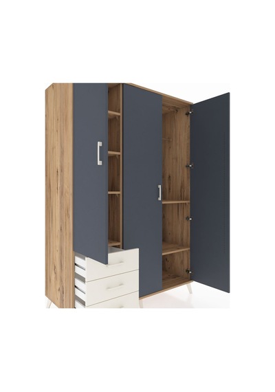 Kronos Dolap 6 Raflı 3 Çekmeceli Tek Askılı 132x59x195 Çam-an... Çam