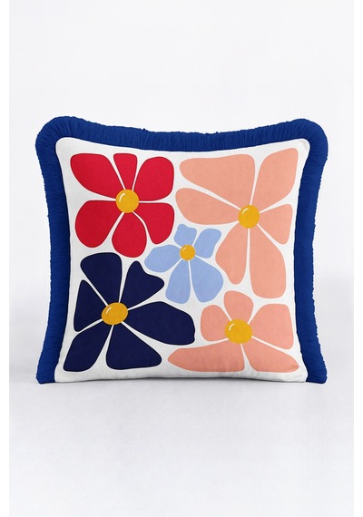 Retro Çiçek Desenli Saçaklı Yastık Kılıfı - Pop Art Floral Modern Lacivert Püsküllü Kırlent Kılıfı Sakin Yörünge Lime Retro Çiçek Desenli Saçaklı Yastık Kılıfı - Pop Art Floral Modern Lacivert Püsküllü Kırlent Kılıfı Sakin Yörünge Lime