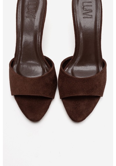 Luvishoes Varelan Kahverengi Süet Kadın İnce Topuklu Terlik