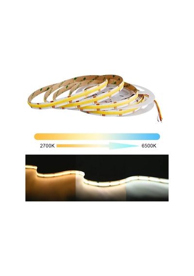Tr Cob Led Şerit 5metre 12v 320led/m 3000k Sıcak Beyaz 10w 8mm Ip20 Aydınlatma Işık Hortum Kendinden Yapışkanlı