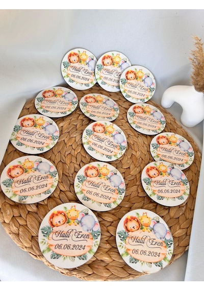 Safari Detayli Kız Erkek Bebek Mdf Magnet Hediyelik 20li
