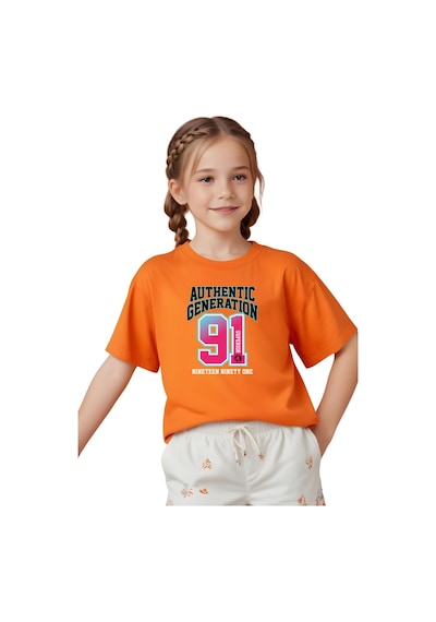 Panios Kids Authentic Baskılı Kız Çocuk Kısa Kollu T-shirt Turuncu
