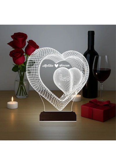 Luvivia Kalp Sevgiliye Hediye Kişiye Özel 3d Lamba - Masa Gece Lambası V27 Şeffaf