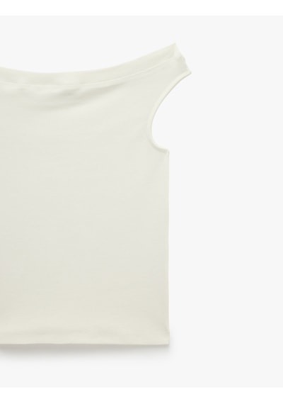 Koton Asimetrik Yaka Slim Fit Pamuklu Kolsuz Bluz Ekru 6sal30278ık