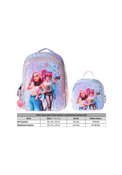 Wow Generation Cool İkili Okul Çanta Seti - Mavi - Pembe Cool Desenli Kız Çocuk Setwg-w6039b Çok Renkli