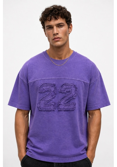 Respire Erkek 22 Nakışlı Yıkamalı Oversize T-shirt Mor