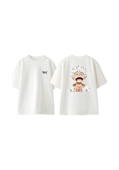 Thewert One Piece Laughing Luffy Tasarım Sırt Baskılı Pamuk Beyaz Oversize T-shirt