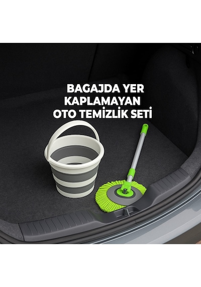 2li Oto Set Çizmez Oto Mop Ve 13 Lt Katlanır Kova Bagajda Yer Kaplamaz