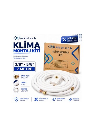 Boru Klima Montaj Seti Alüminyum Bakır Uçlu 3/8-3/4 7 Mt Beyaz