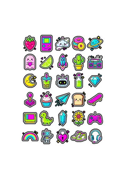 30 Adet Retro Pixel Sticker Seti - Laptop Telefon Ajanda İçin Çok Renkli