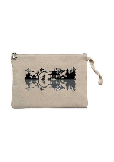 Black Chinese Reflection View Krem Clutch Cüzdan / El Çantası Krem