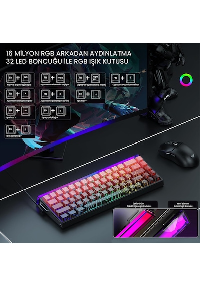 Aula Hero 68 He Manyetik Klavye Rapid Trigger Dragon King Switch 8000hz Rgb Neon Tkl Hot Swap Oyuncu Klavyesi Kırmızı