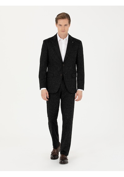 Cacharel Siyah Slim Fit Yün Karışımlı Klasik Ceket