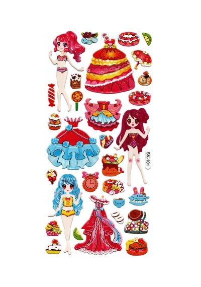 Sticker Kabartmalı Stiker Defter, Planlayıcı Etiket Sk101 9x18 Cm- Kız Giydirme