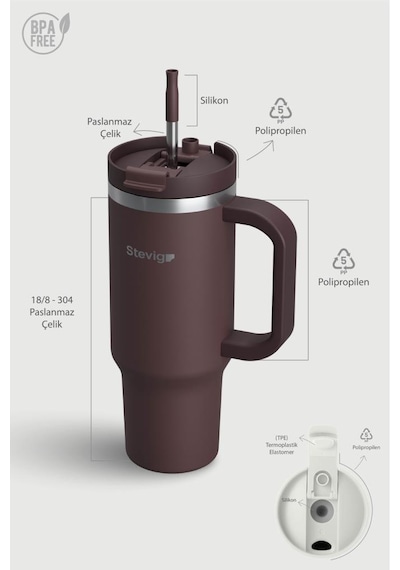 Stevig 2 Moods Tuck-in Tumbler Sızdırmaz Çelik Termos 900 Ml Chocolate Plum St-238 Bordo