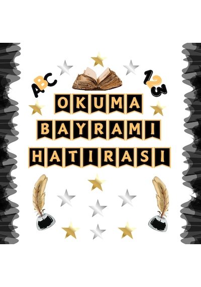 Okuma Bayramı Pano Süsü Okuma Bayramı Hatırası Yazılı Siyah - S