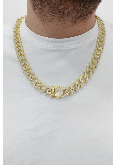 Chavin 15 Mm. Gold Kalın 60 Cm. Taşlı Alloy Erkek Zincir Eu78sr Gold