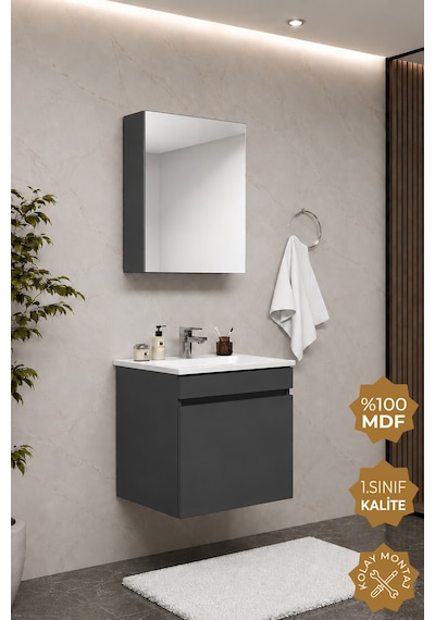 Teta Home Tokyo 55 Cm Mdf Banyo Dolabı Seti Antrasit