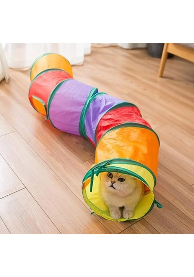 Busstier Gökkuşağı Renkli Katlanır Kedi Ve Köpek Oyun Tüneli, Uzun Eğlenceli Evcil Hayvan Oyuncak Tüneli L Şeklinde