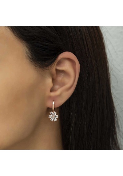 Gümüş Beyaz Çiçek Küpe 14 MM Gümüş