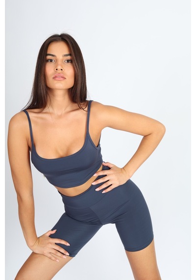 Soft&Basic Crop Fit Indıgo Askılı Spor Bra Mavi
