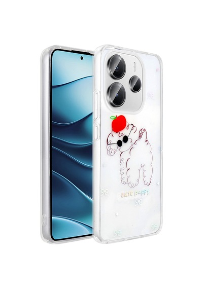 Xiaomi Redmi Note 14 4g Kılıf Şeffaf Figürlü Mkst Folk Sert Kapak - Sevimli Köpek Beyaz