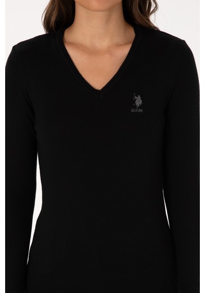 U.S. Polo Assn. Kadın Siyah Basic V Yaka Kazak 50307712-VR046