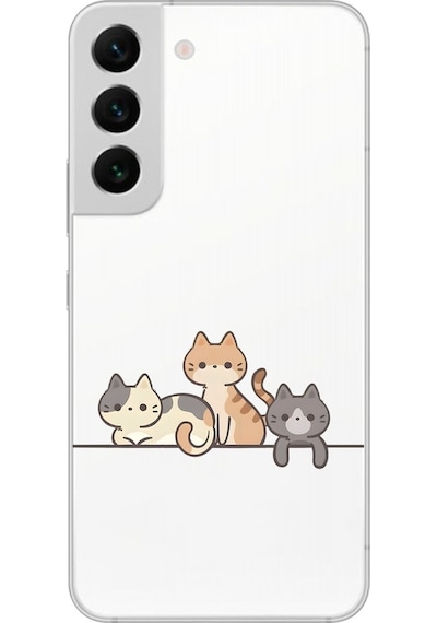 Galaxy S22+ Uyumlu Şeffaf Kılıf Şeffaf Kedişler 4 Tasarımlı