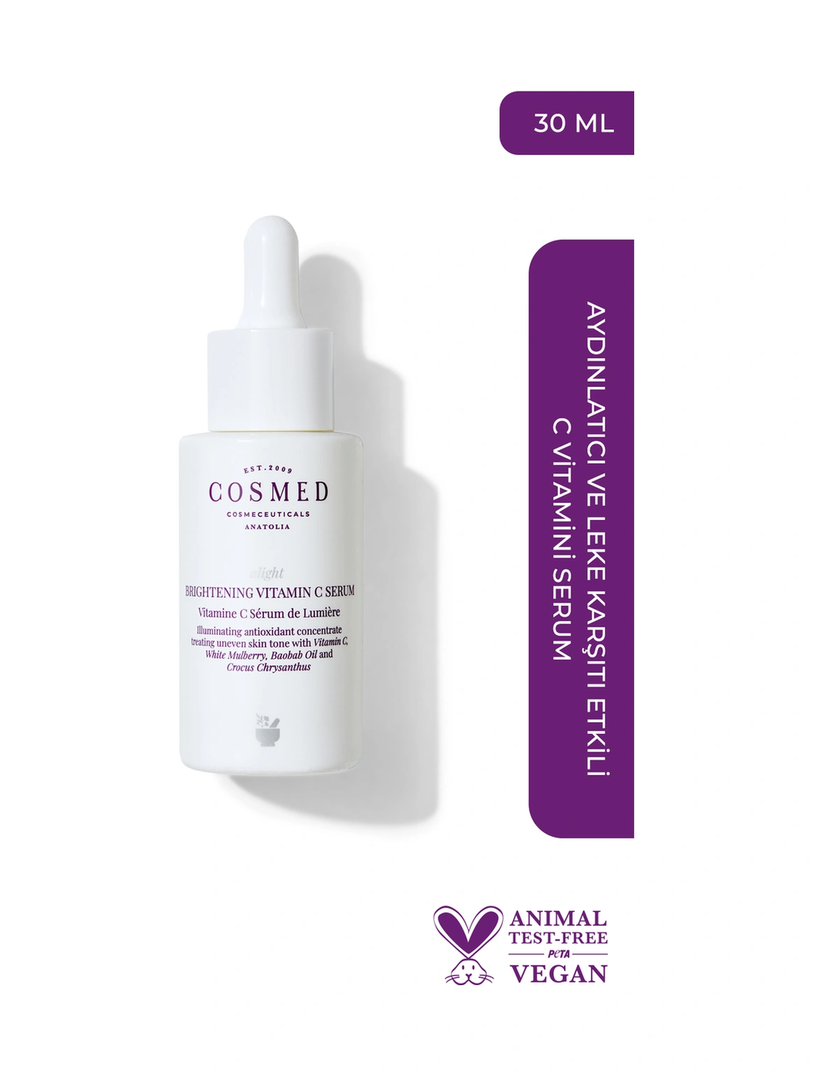 Cosmed Aydınlatıcı ve Leke Karşıtı Etkili C Vitamini Serum - Brightening Vitamin C Serum - 30 ml
