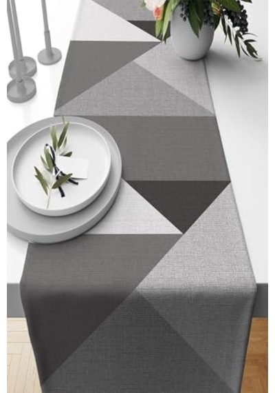 40x140cm Masa Örtüsü Leke Tutmaz Premium Tay Tüyü Dokuma Kumaş Runner Geometrik Rnr392 Acı Kahverengi