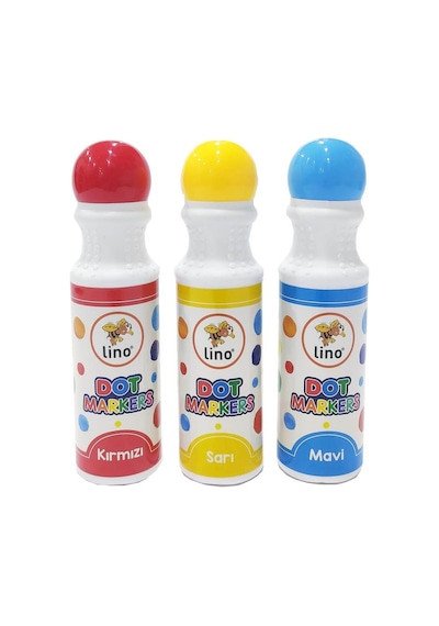 Lino Dot Markers Yıkanabilir Yuvarlak Uçlu 3'lü Karışık Renk Kalem Seti Çocuklar İçin Güvenli Ve Eğlenceli