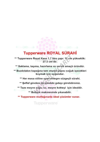 Tupperware Royal Sürahi 1.7 Litre Royal Serisi Karaf Hsgl