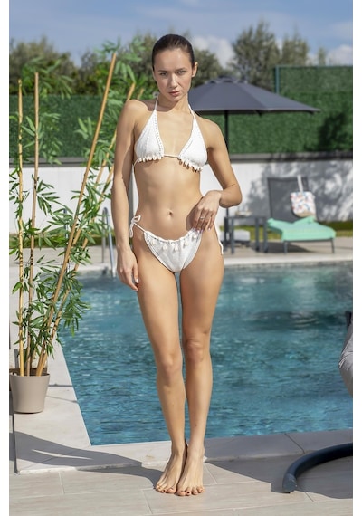 Mayom Beyaz Deniz Kabuğu İşlemeli Örgü Bikini Takımı-beyaz Beyaz