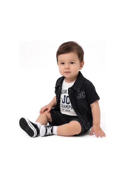 Bebegen Erkek Bebek Siyah Beyaz Mavi Kot Ceketli Şortlu 3'lü Takım