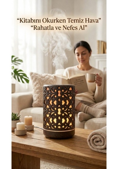 Dekoratif Hava Nemlendirici & Gece Lambası & Aroma Difüzör – Şık Desenli Tasarım | 7 Renk LED Işıklı